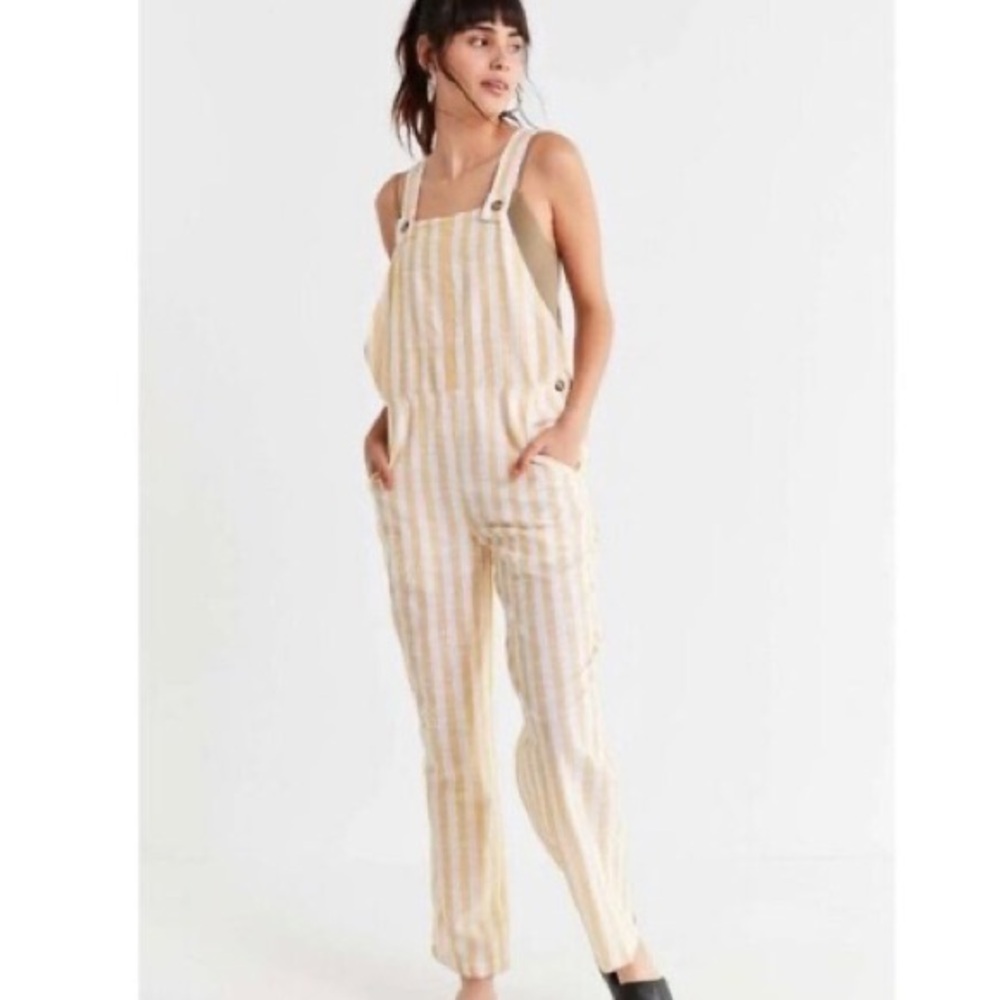 Urban Outfitters yellow linen striped overalls- medium
